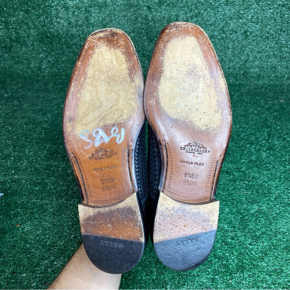 Bally Vintage Men’s 9.5 Black Woven Shoes Basket Weave Dress Shoes Made In Italy - Picture 6 of 11